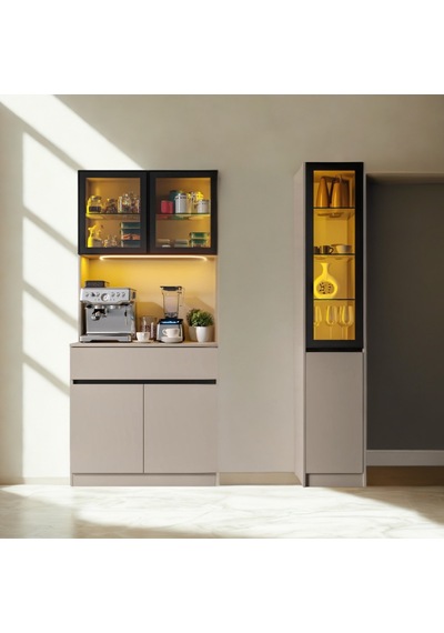 Auren Mıdı Sağ Vitrinli Led Li Modüler Kahve Köşesi Kum Beji Mdf Kahve Dolabı, Modern Kahve Istasyonu, Geniş Depolama Alanlı Tasarım Auren Mıdı Sağ Vitrinli Led Li Modüler Kahve Köşesi Kum Beji Mdf Kahve Dolabı, Modern Kahve Istasyonu, Geniş Depolama Alanlı Tasarım