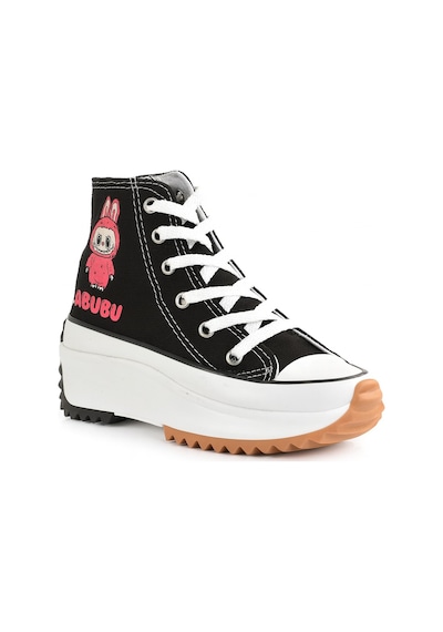 Labubu Baskılı Yüksek Taban Boğazlı Converse Siyah - Fuşya