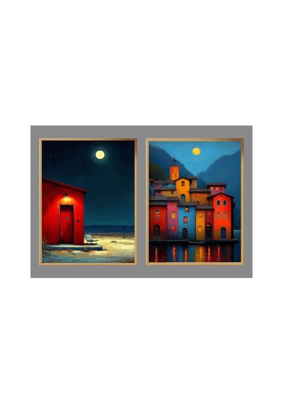 2 Parça Ahşap Çerçeveli Dekoratif Tablo Çok Renkli - 814952590 Çok Renkli