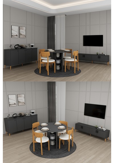 Lüks Yemek Odası Takımı 3 Parça %100 Mdf Konsol Yemek Masası Tv Ünitesi Yt03 Antrasit Lüks Yemek Odası Takımı 3 Parça %100 Mdf Konsol Yemek Masası Tv Ünitesi Yt03 Antrasit