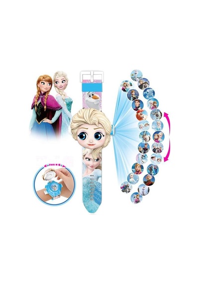 Frozen Karlar Ülkesi Elsa Ve Anna Karakterli 24 Farklı Görüntü Projeksiyonlu Çocuk Kol Saati