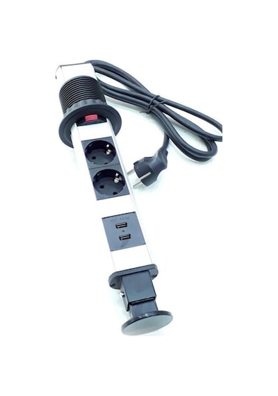Masa Üstü Priz Bas Aç Tezgah Dolap Gizli Priz 2 Usb 2 220V Pop Up