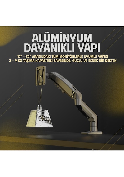 Enraco North Bayou Nb F80 17"-32" Amortisörlü 2-9 Kg Monitör Standı Yeni Tasarım 2026 Versiyon Gray Edition