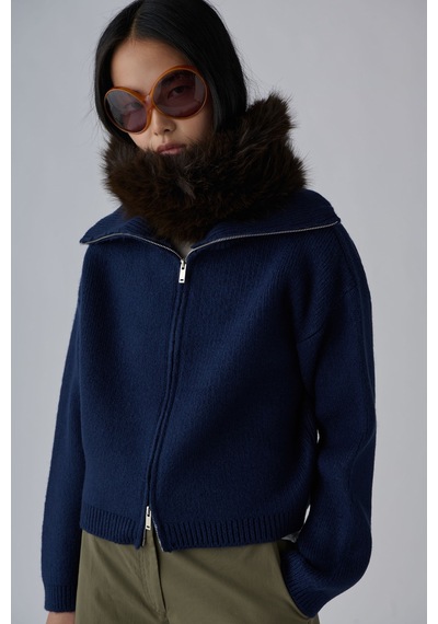 Suud Collection Lacivert Aspen Fermuarlı Triko Hırka