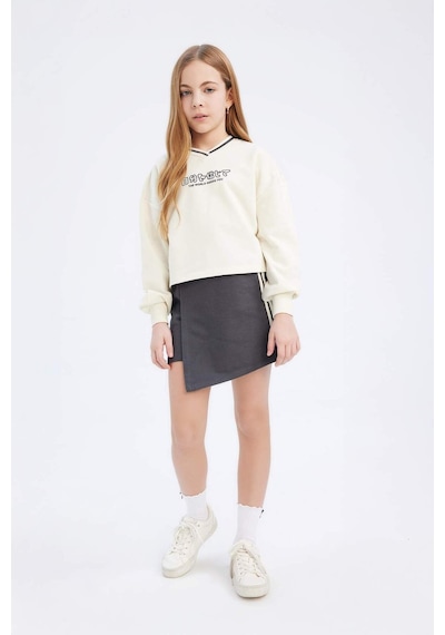 DeFacto Kız Çocuk 2'li Takım Baskılı Sweatshirt Şort Etek D9232A825SPER85 Ekru DeFacto Kız Çocuk 2'li Takım Baskılı Sweatshirt Şort Etek D9232A825SPER85 Ekru