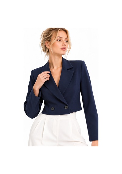 Lafela Kruvaze Kapama Yapılı Crop Blazer Lacivert