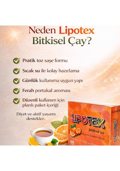 Lipotex Bitkisel Detox Çay Toz Saşe Çay 60’lı 30 Günlük Sabah Akşam Kullanım