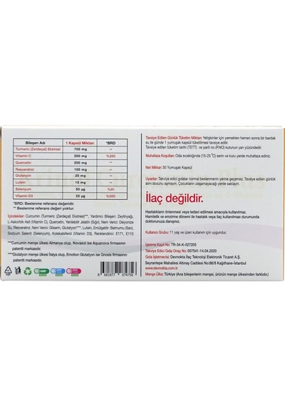 Krinol Curcumin Plus - Quercetin C Vitamini - 30 Kapsül - 3 Kutu