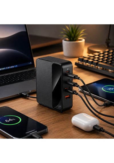 4 Portlu Gan Masaüstü Şarj İstasyonu 2 Usb-c + 2 Usb-a