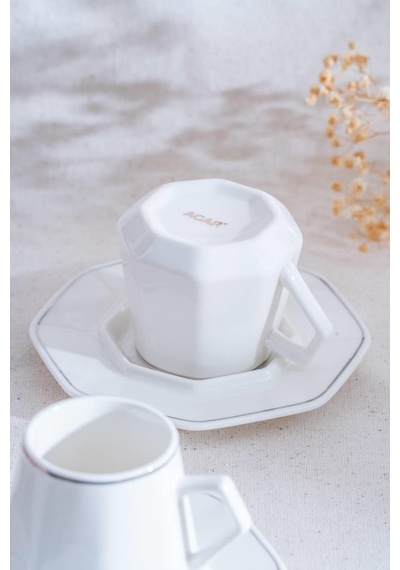 Acar Elara Silver 6 Kişilik Kahve Fincanı Takımı - 90 Ml Beyaz