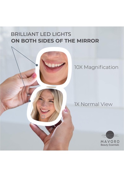 Led Işıklı Seyahat Makyaj Aynası, Şarj Edilebilir, 1x/10x Büyütme - Gün Işığı Led, Cep Veya Çanta Aynası, Genel