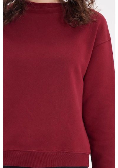 Tudors Kadın Oversize Geniş Kesim Pamuklu Bisiklet Yaka Bordo Sweatshirt-39928 Bordo
