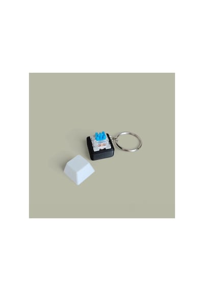 Mekanik Klavye Tuşu Stres Atıcı Anahtarlık - Beyaz Keycap Mavi Switch Siyah 2 adet