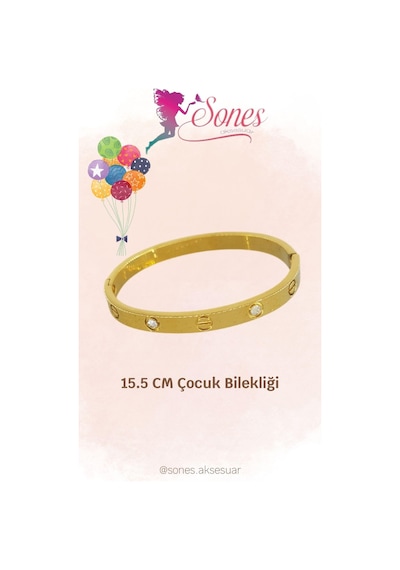 Çocuk Taşlı Çelik Kelepçe Sns003 Altın - Gümüş - Rose