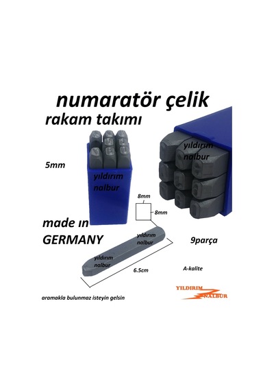 Numaratör Rakam Takımı Çelik 9 Parça Çelik Torna Metal Numaralama