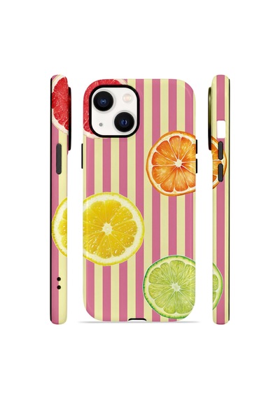 Apple iPhone Uyumlu 15 Plus Vorian Çift Katmanlı Magsafe Kılıf Citrus Fiesta Stripe