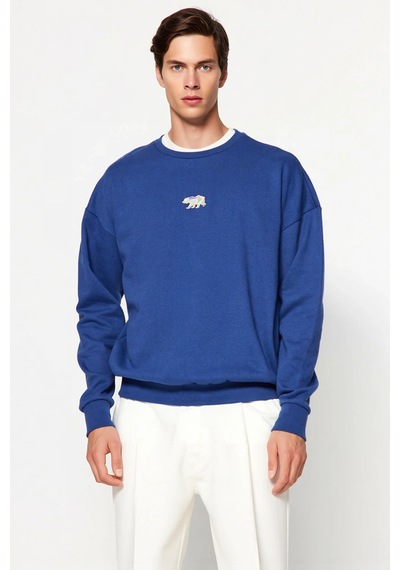 Benerly Erkek Bisiklet Yaka Standart Kol Oversize Fit Sweatshirt Fonksiyo Lacivert