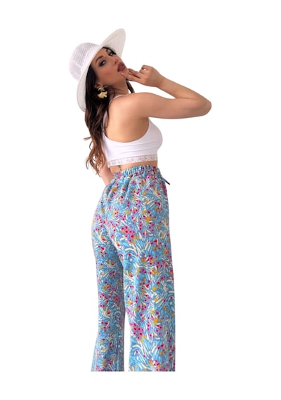 Lastikli Bürümcük Pantolon - Mavi