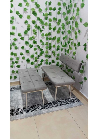 Özcan Metal Krom Metal Ayaklı Bench Sırtlı Mutfak Salon Antre Yatak Odası Puf Bank Oturak Takımı Açıkgri