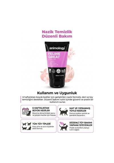 Animology Feline Great Cildi Ve Kürkü Besleyici Ve Tüy Yapısını Onarıcı Kedi Şampuanı 125 Ml
