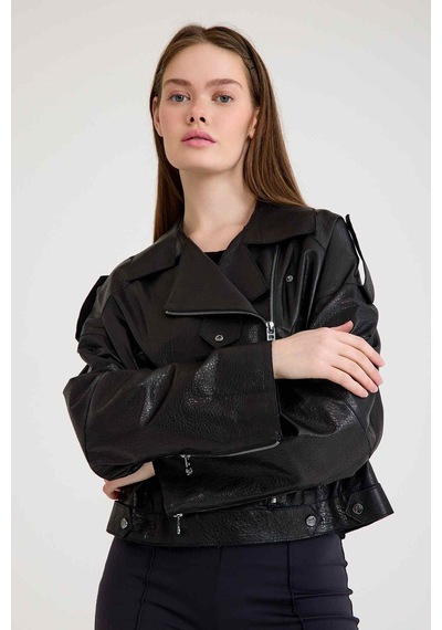 Oversize Bayan Deri Ceket Vb-3 Bk-2497 - 23371 Siyah