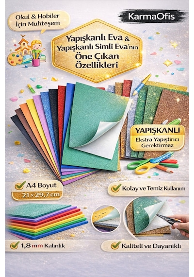 A4 Yapışkanlı Eva Seti 10 Renk Yapışkanlı Eva+10 Renk Yapışkanlı Simli Eva