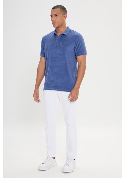 AC&Co / Altınyıldız Classics Erkek Indıgo Slim Fit Dar Kesim Pamuklu Havlu Kumaş Polo Yaka Tişört Indıgo