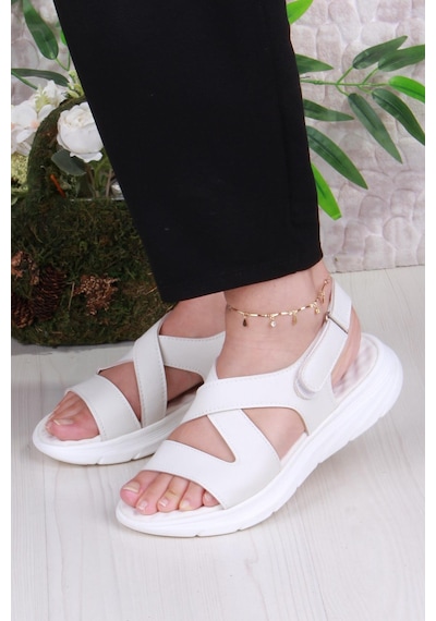 Fort 35375 Diva Comfort Rahat Çapraz Kuşaklı Çırtlı Kadın Sandalet Bej