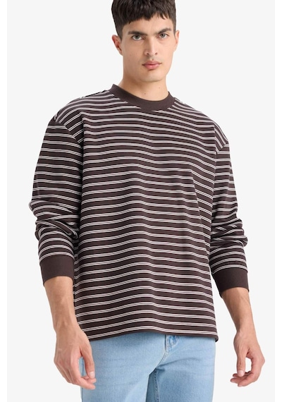 Defacto Relax Fit Bisiklet Yaka Çizgili Sweatshirt E9408ax25aubn339 Kahve