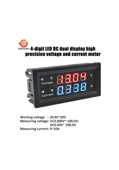 3bit 100v 10a-dc 100v 200v 10a 4 Haneli Yüksek Hassasiyetli Voltmetre Ampermetre Mavi + Kırmızı Led Amp Çift Ekran Dijital Volt Metre Ölçer