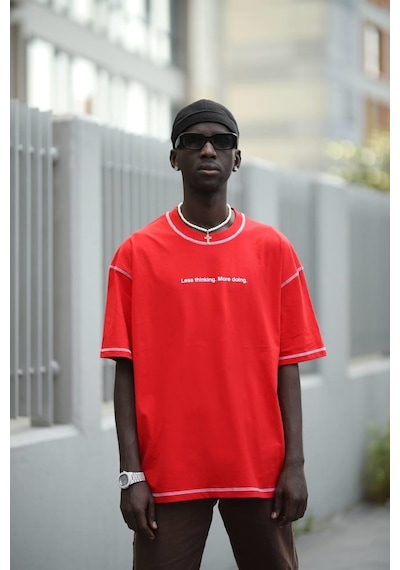 Oversize Bisiklet Yaka Baskılı Ve Zikzak Dikiş Detaylı Erkek Yazlık T-shirt 001
