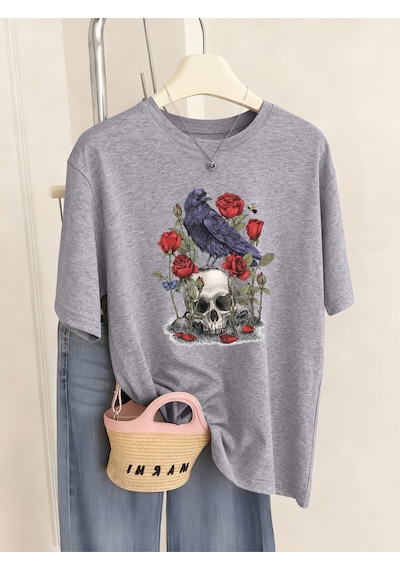 Noıssey Urban Pop Graphic Kadın Tişört Koleksiyonukod 5495 Gri