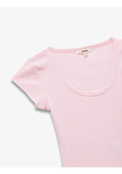 Koton Pamuklu Slim Fit Kısa Kollu Bisiklet Yaka Tişört Pembe 5sak50240ek Gül