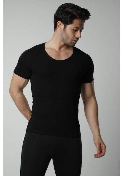 Hmd 714 3'lü Derin Bisiklet Yaka Kısa Kollu Likralı T-shirt - Sıyah Siyah