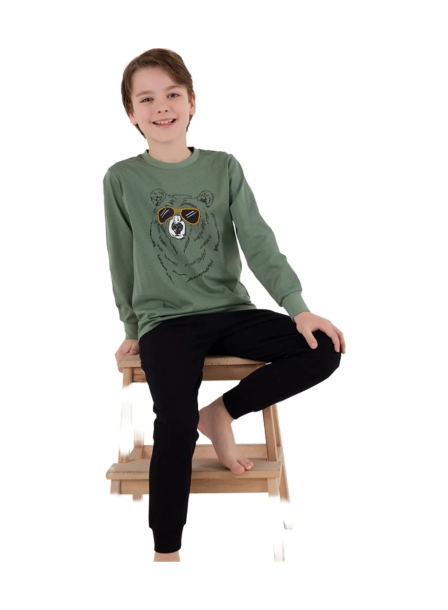 Rolypoly Rp3659-2 Erkek Çocuk Kışlık İkili Pijama Takım Koyu Yeşil