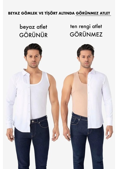 Astrid T Özel Üretim Gardırop Kıyafet Giyim Erkek Görünmez Atlet Ten Rengi %100 Pamuklu 6'lı Paket Ten-6