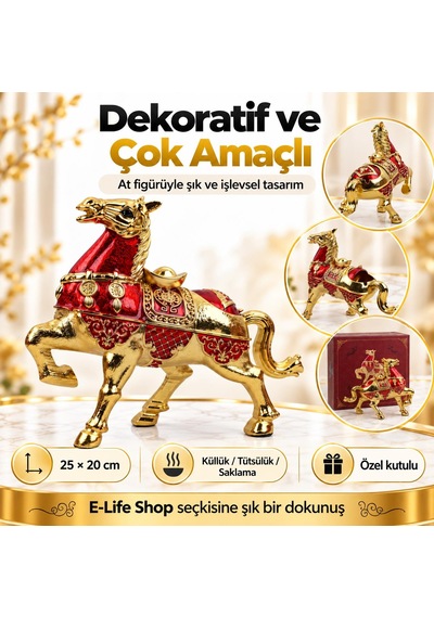 Lüks Alaşım Metal At Figürlü Kapaklı Dekoratif Küllük Ve Takı Saklama Kutusu Metal Biblo 25 X 20 Cm 25344918