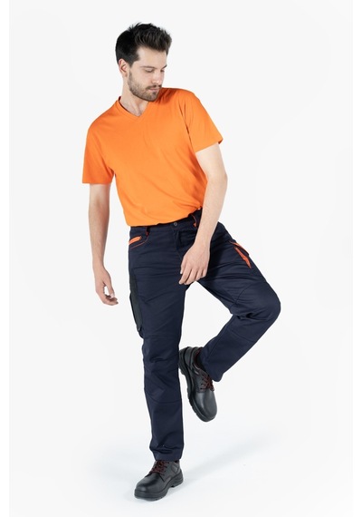 F 2144 Kordura Takviyeli Likralı Pantolon Lacivert - Turuncu