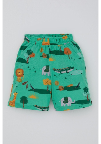 Breeze Erkek Çocuk Şortlu Pijama Takımı Safari Temalı Sevmli Hayvancıklar Desenli 1.5-5 Yaş, Yeşil