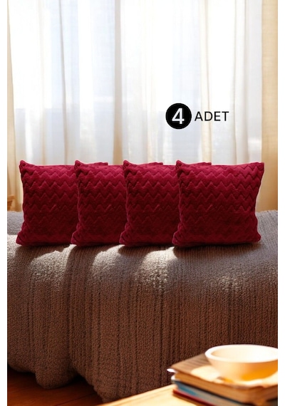 Bohem 4'lü Dekoratif Yastık Kılıfı Kırlent Kılıfı 43x43 Cm Bordo Zikzak Dsn Bordo