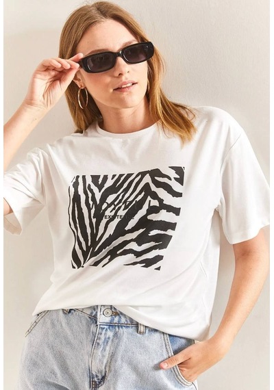 Baskılı Basic Bisiklet Yaka Örme T-shirt- Önü Siyah