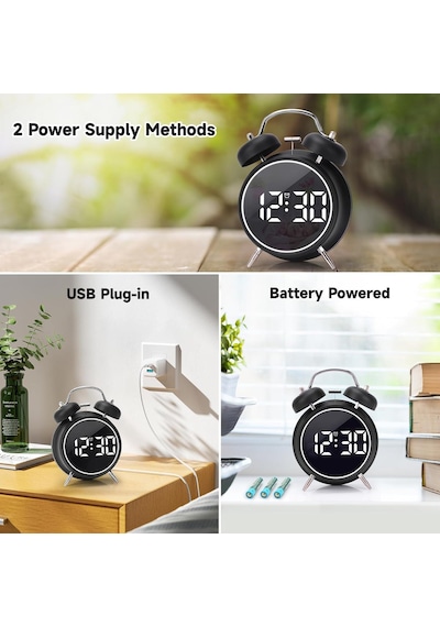 Valkyrie Led Ekranlı Analog Alarmlı Masa Saati Çalar Saat Pil Dereceli Çift Alarmlı Dijital Saat Siyah