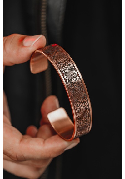 Erkek Bakır Bileklik - Lotus Çiçeği - Yaşam Çiçeği Erkek Kelepçe Bileklik Rose Gold