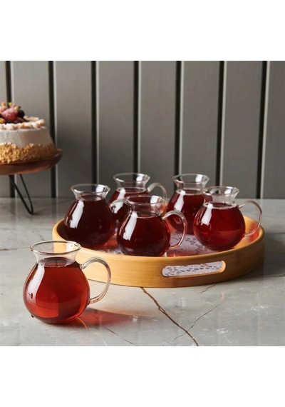 Qerhome 6'lı Borosilikat Cam Tombul Kulplu Çay Bardağı 180 Ml Şeffaf