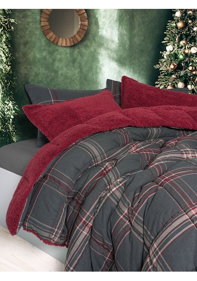 Cozy Home Festive Çift Kişilik Çift Taraflı Peluş Yorgan Noel Kırmızı Kırmızı