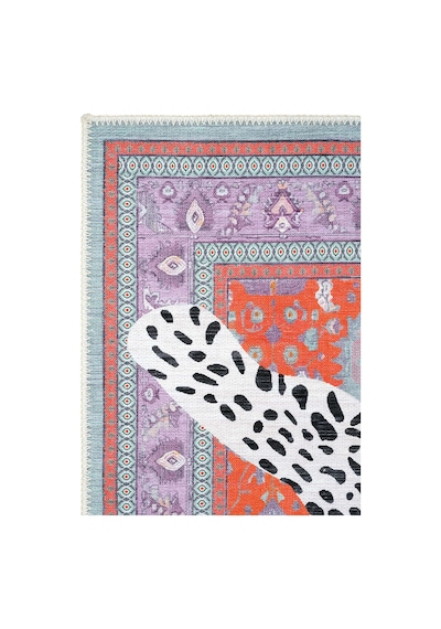 Cool Halı Jagora Leopar Kaplan Desen Vintage Kırmızı Şönil Halı Yıkanabilir Leoparlı Dekoratif Halı