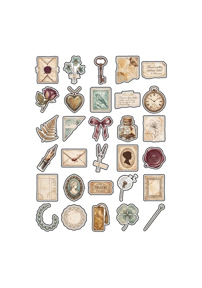 30 Adet Vintage Romantik Mektup Sticker Seti - Ajanda Scrapbook Defter İçin Çok Renkli