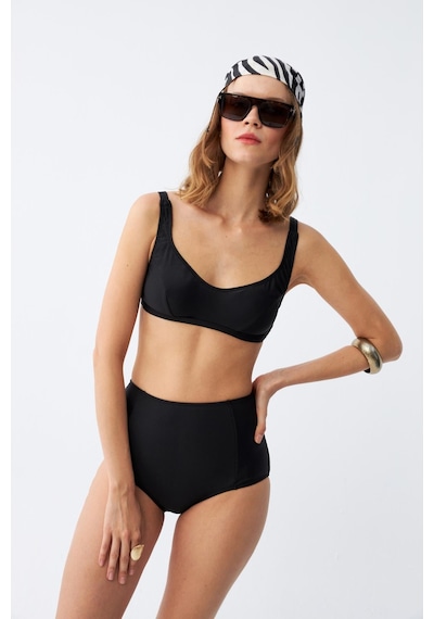 Akbeniz Kadın Siyah Pedli Kare Yaka Yüksek Bel Bikini Takımı