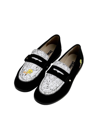 Kadın Vegan Deri Siyah Loafer - Warner Bros Looney Tunes Tweety Tasarım Çok Renkli