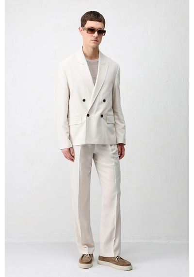 Antioch Relax Fit Keten Karışımlı Erkek Blazer Ceket Taş